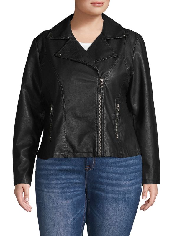 Max Studio Plus Faux Leather Moto Jacket